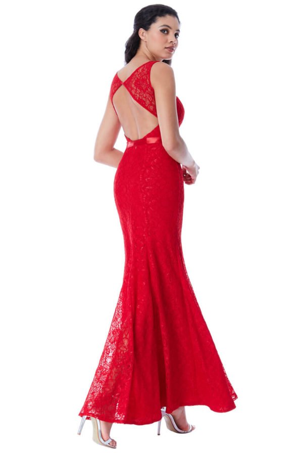 ilga nėriniuota suknelė raudonos spalvos-03