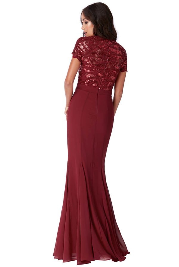 Ilga nėriniuota suknelė su žvyneliais bordo spalvos-02