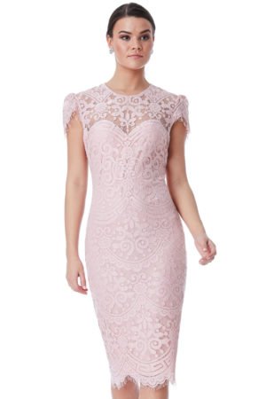 Nėriniuota midi ilgio suknelė rožinės spalvos-01