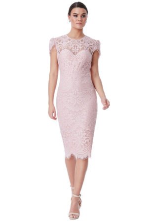 Nėriniuota midi ilgio suknelė rožinės spalvos-03