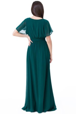 Maksimaliai ilga šifono suknelė žalios spalvos-01