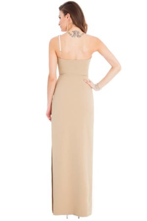 Ilga smėlinė Dakota Johnson stiliaus suknelė- 03